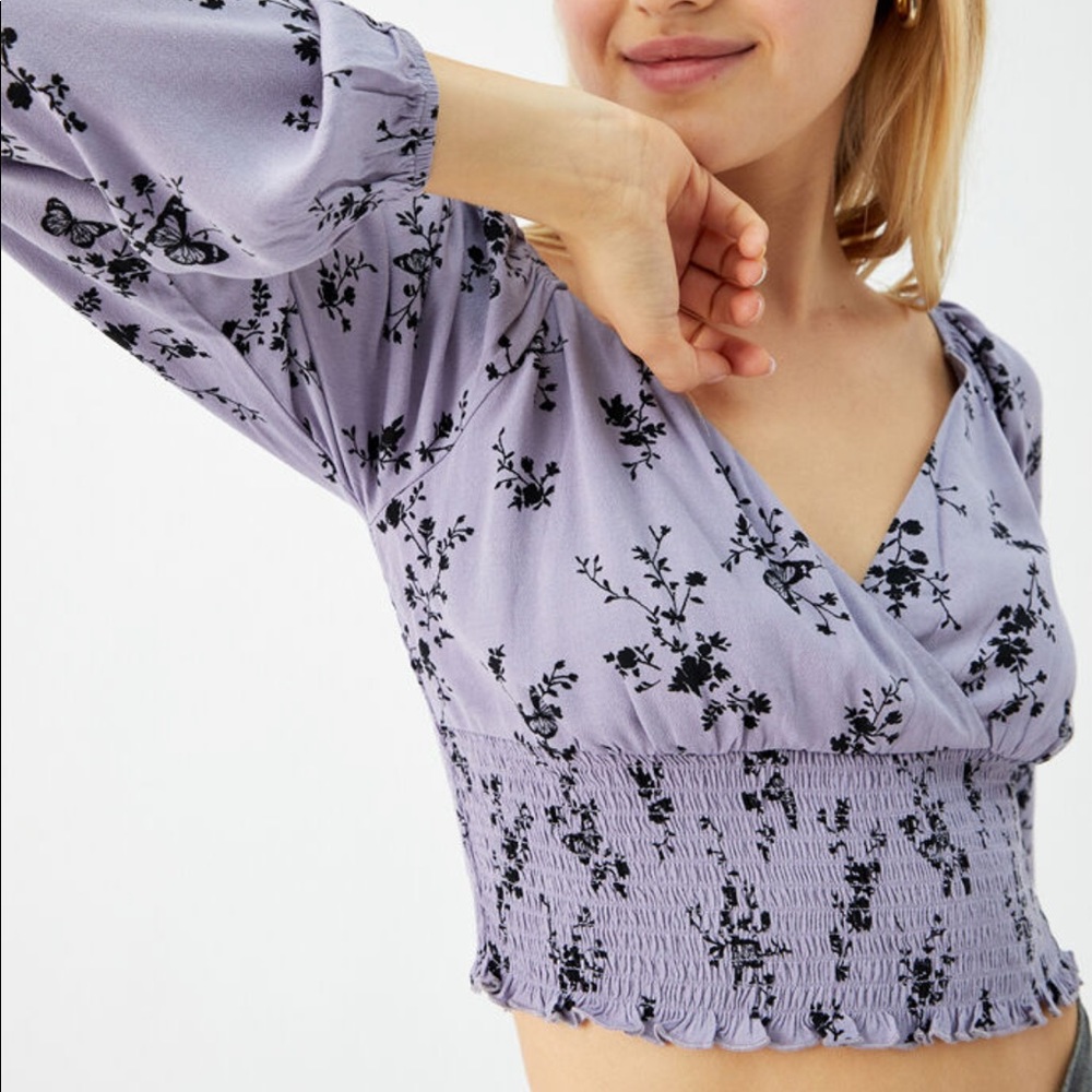 Kendall & Kylie Long Sleeve Surplice Bodice Top